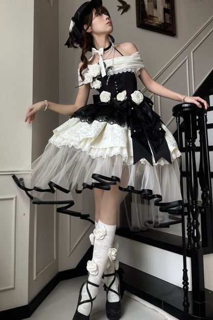 Prinzessinnen-Lolita-Kleid mit Perlen und Rosen