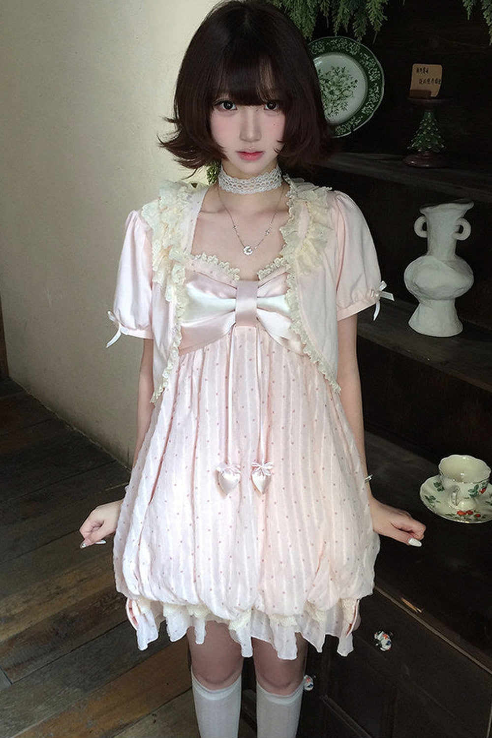 [Pre-order Deadline: May 29] Romantic Fairy Pink Lace Ribbon Cardigan