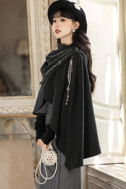 Ensemble jupe et cape en laine de style chinois