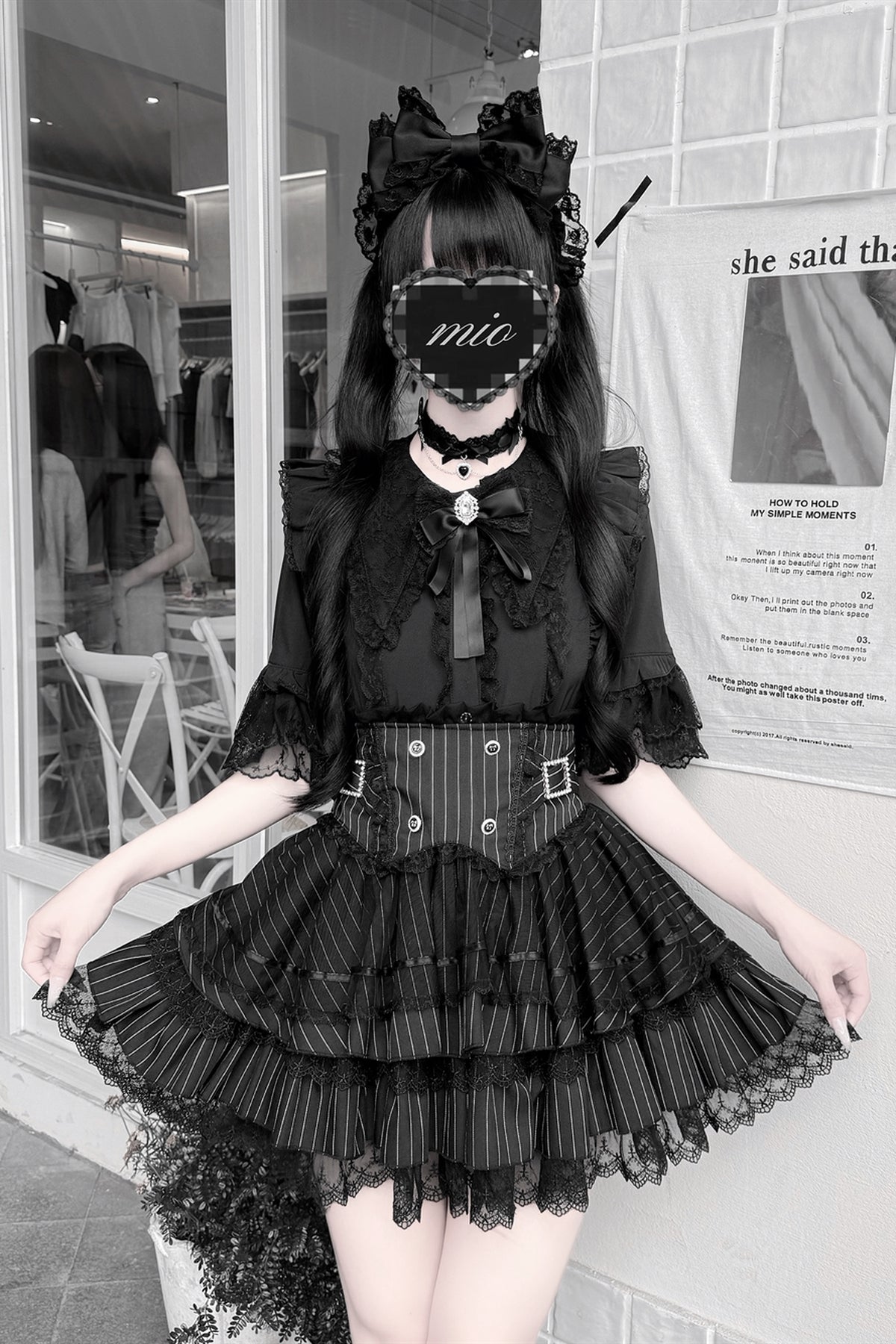 Cherry Short-Sleeved Lace Collar Shirt and Skirt Set-Up