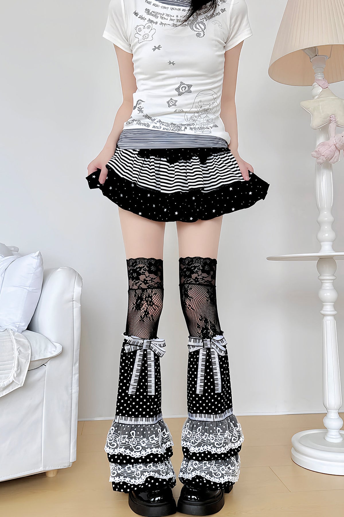 Polka Dot Layered Cake Lace Leg Warmers