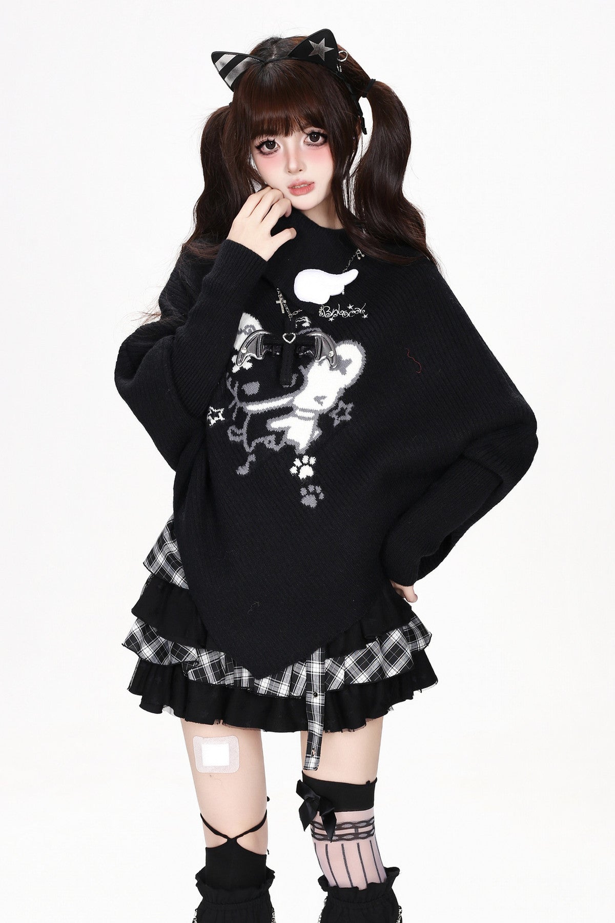 Cartoon Mouse Knit Cape Sweater