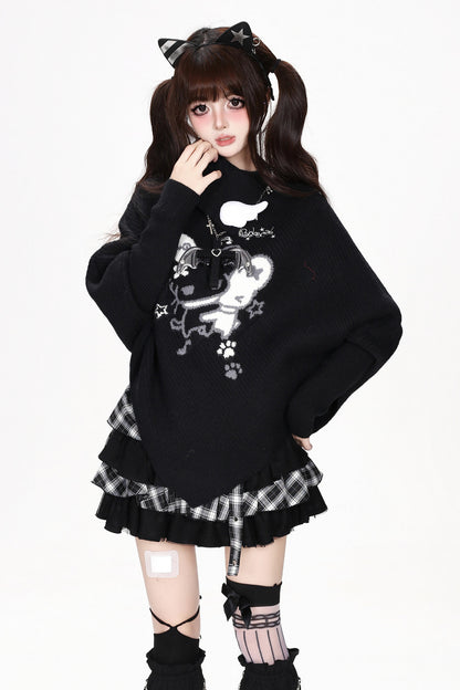 Cartoon Mouse Knit Cape Sweater