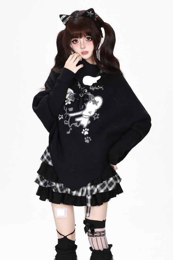 Cartoon Mouse Knit Cape Sweater