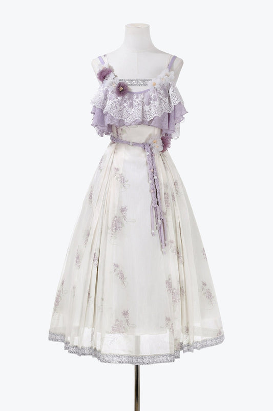 Wisteria Flower New Chinese Style Suspender Skirt and Top Set