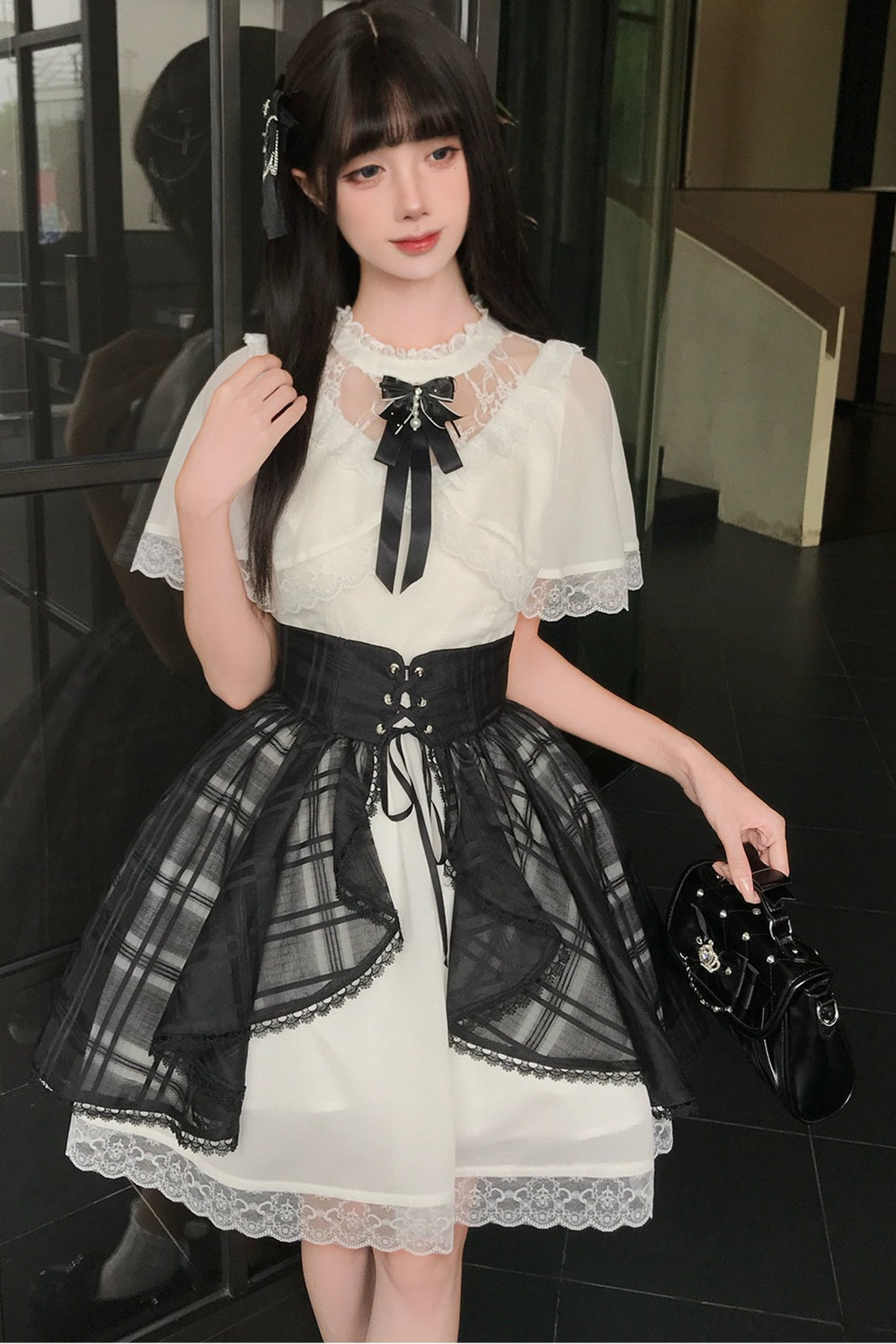Smoothie Mocha Lace Shawl Overskirt Dress Set-Up