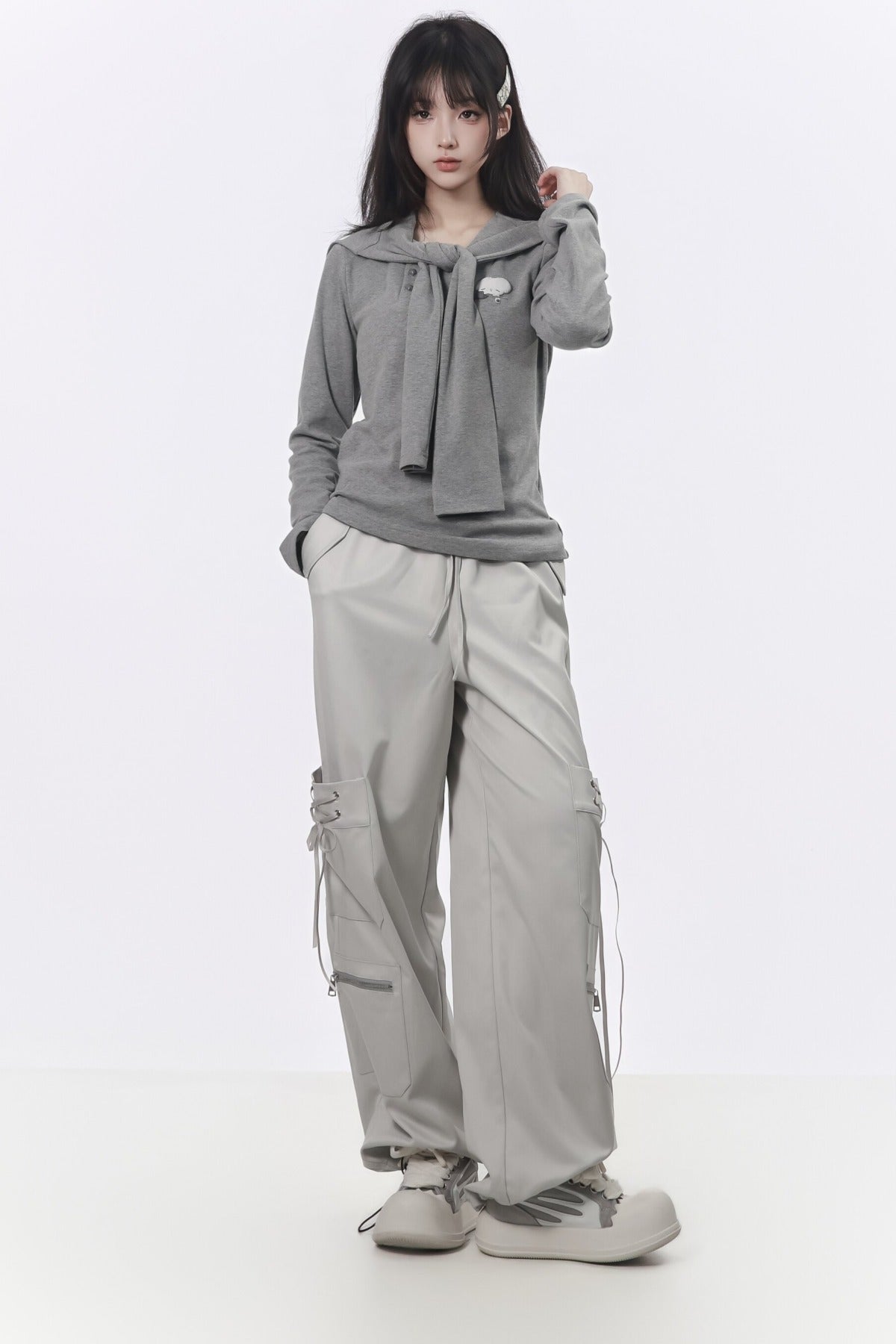 Strapped Wide-Leg Cargo Pants
