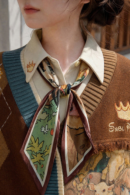 Vintage Oil Painting Knit Cardigan And Skirt