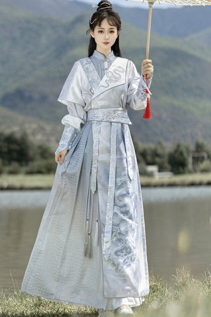 Silver Snake Improved Hanfu Dress and Jacket Set-Up