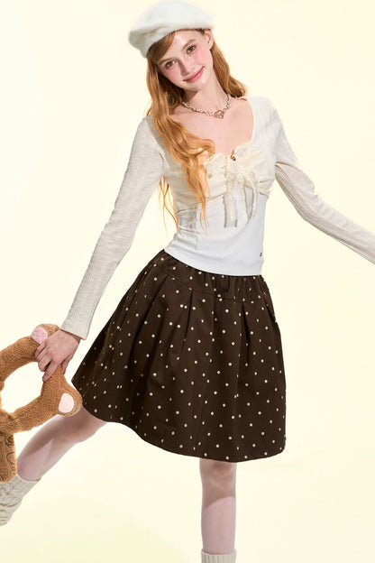 Brown Polka Dot A-Line Skirt