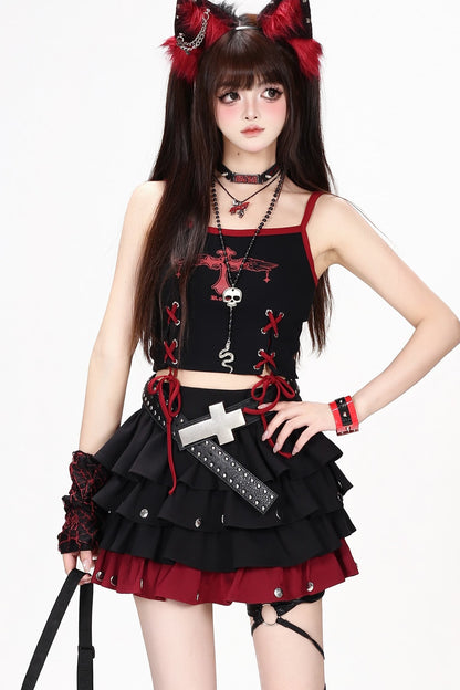 Rivet Color-Blocking Fluffy Cake Skirt