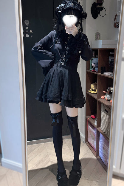 Ruffle Lace Bell Sleeve Top & Skirt Set