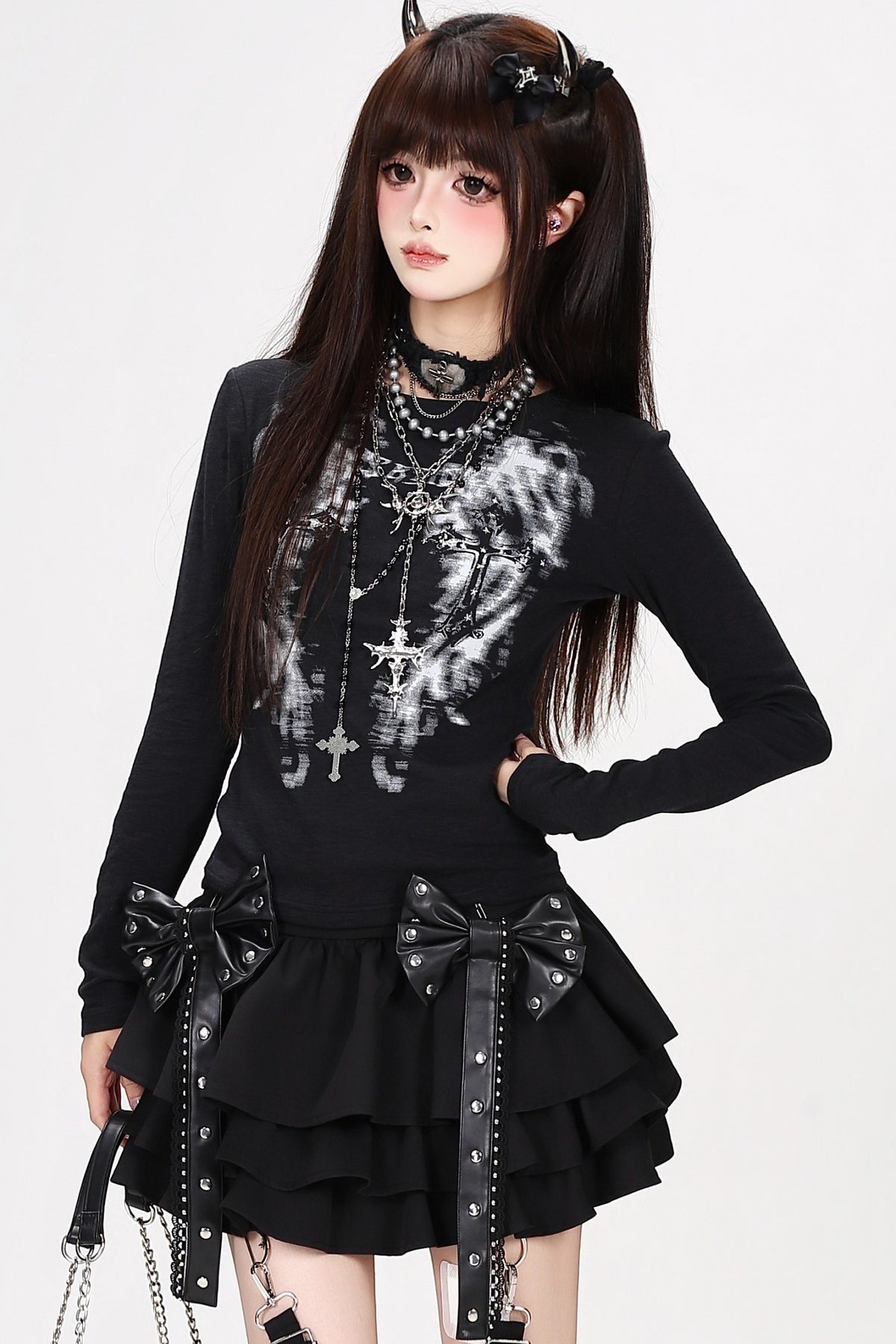 Midnight Rebel Bow Mini Skirt