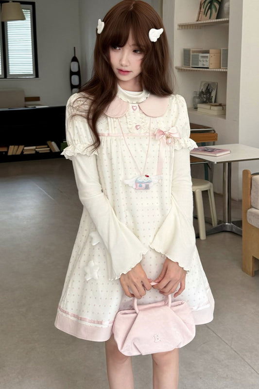 Polka Dot Doll Collar Puff Sleeve Dress