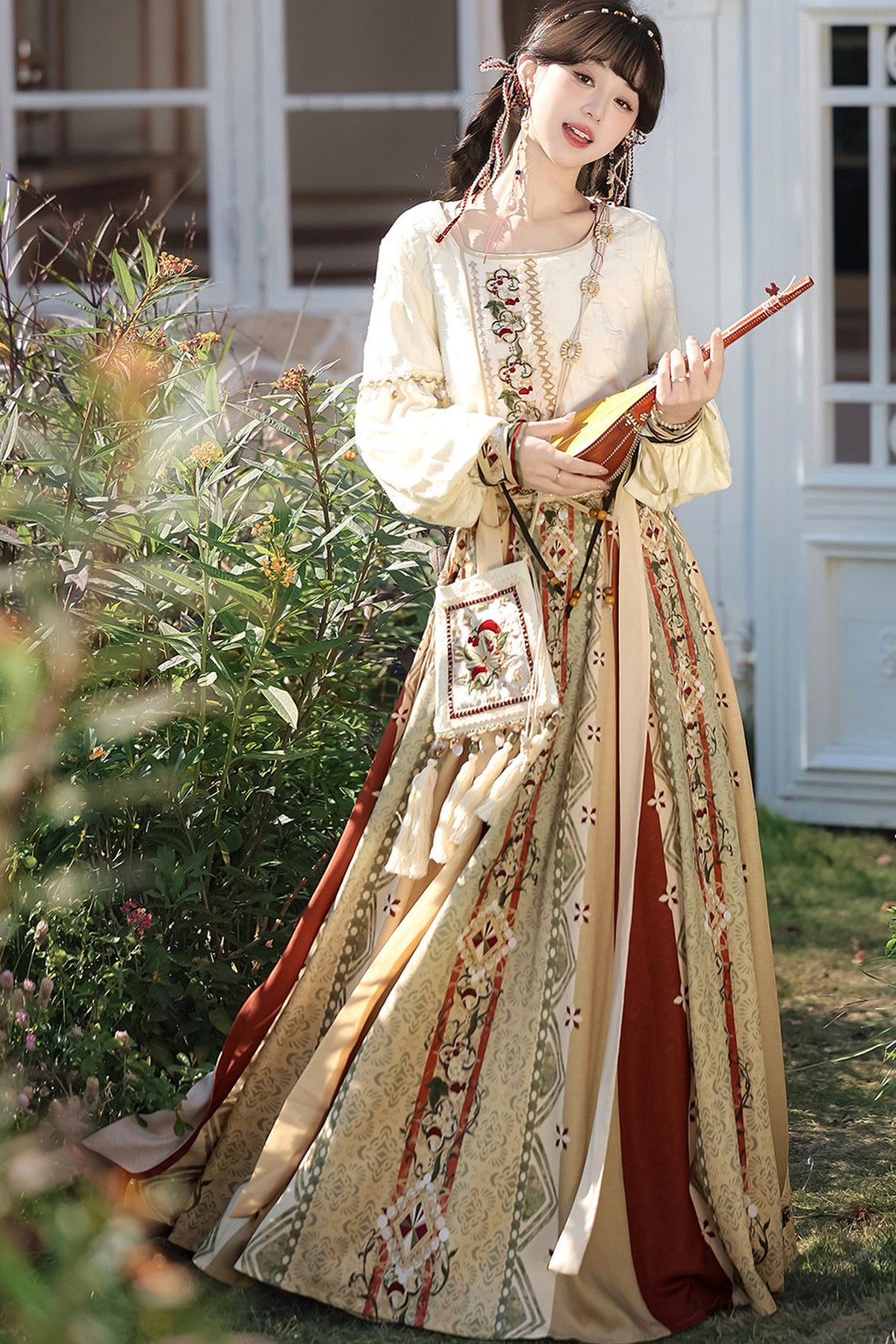 New Chinese Ethnic Top and Skirt Shawl Set-Up