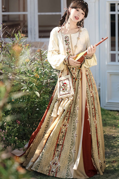 New Chinese Ethnic Top and Skirt Shawl Set-Up
