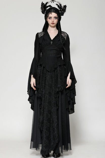 Gothic-Spitzenbluse mit ausgestellten Ärmeln