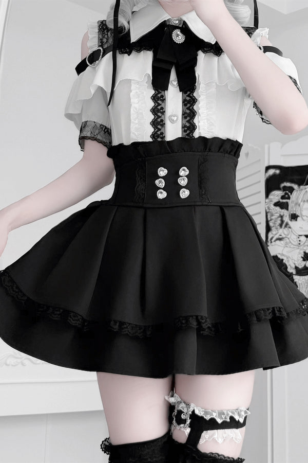 Cherry Short-Sleeve Shirt and Skirt Set-Up