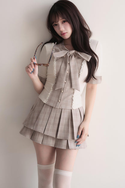 Plaid Patchwork Top and Skirt Set