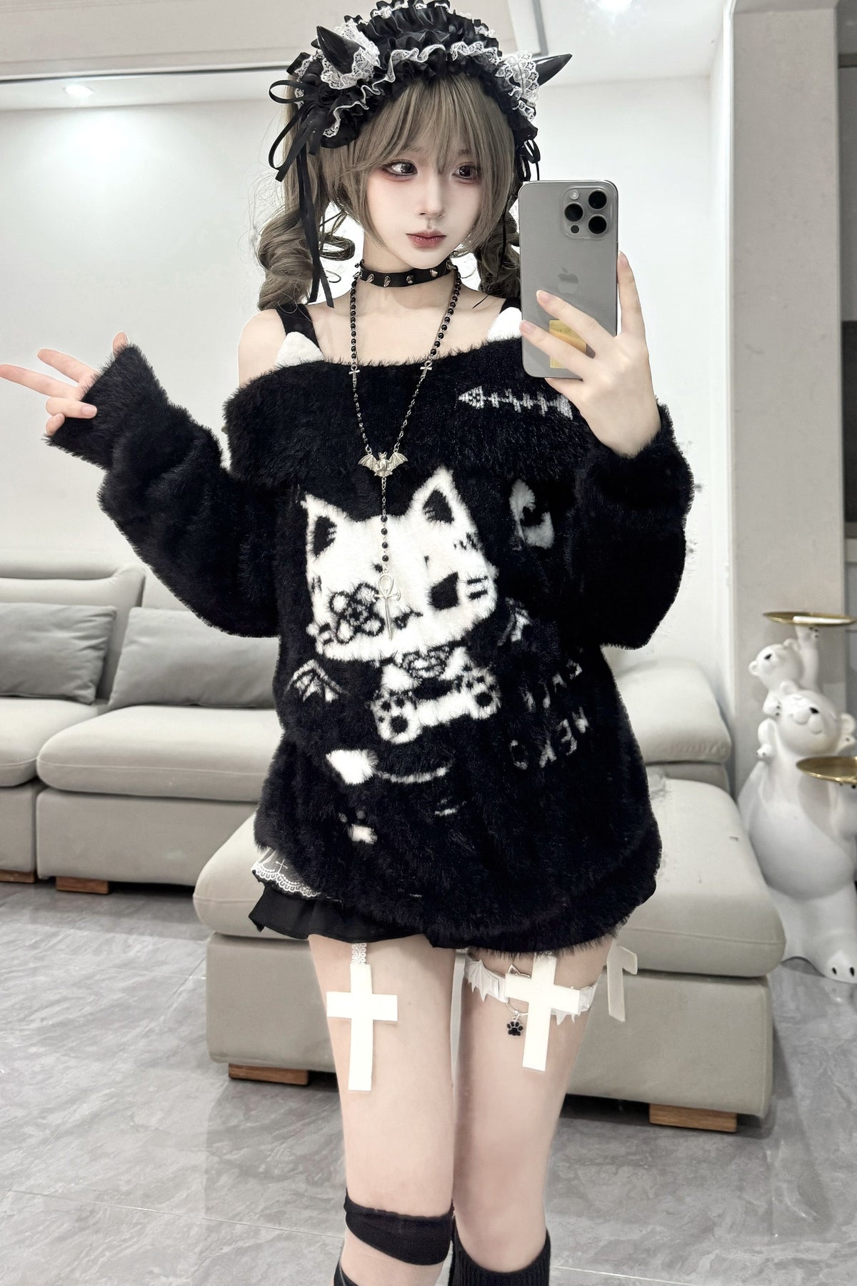 Cat Off-Shoulder Sweater