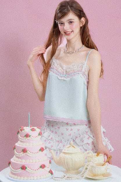 Camisole-Oberteil aus Satin mit Spitze