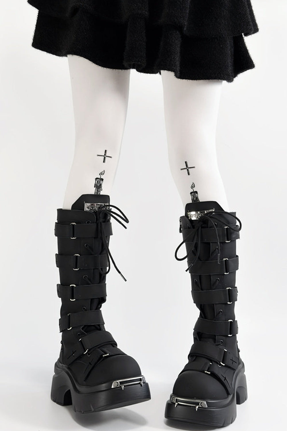 Y2K Gothic Nameplate Platform Boots