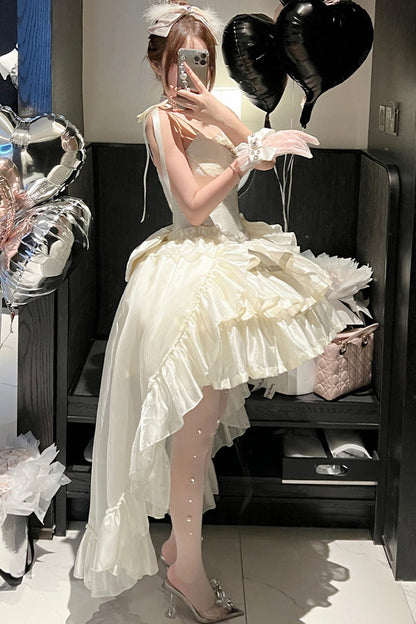 Elegant Floral Satin Ribbon Lolita Dress