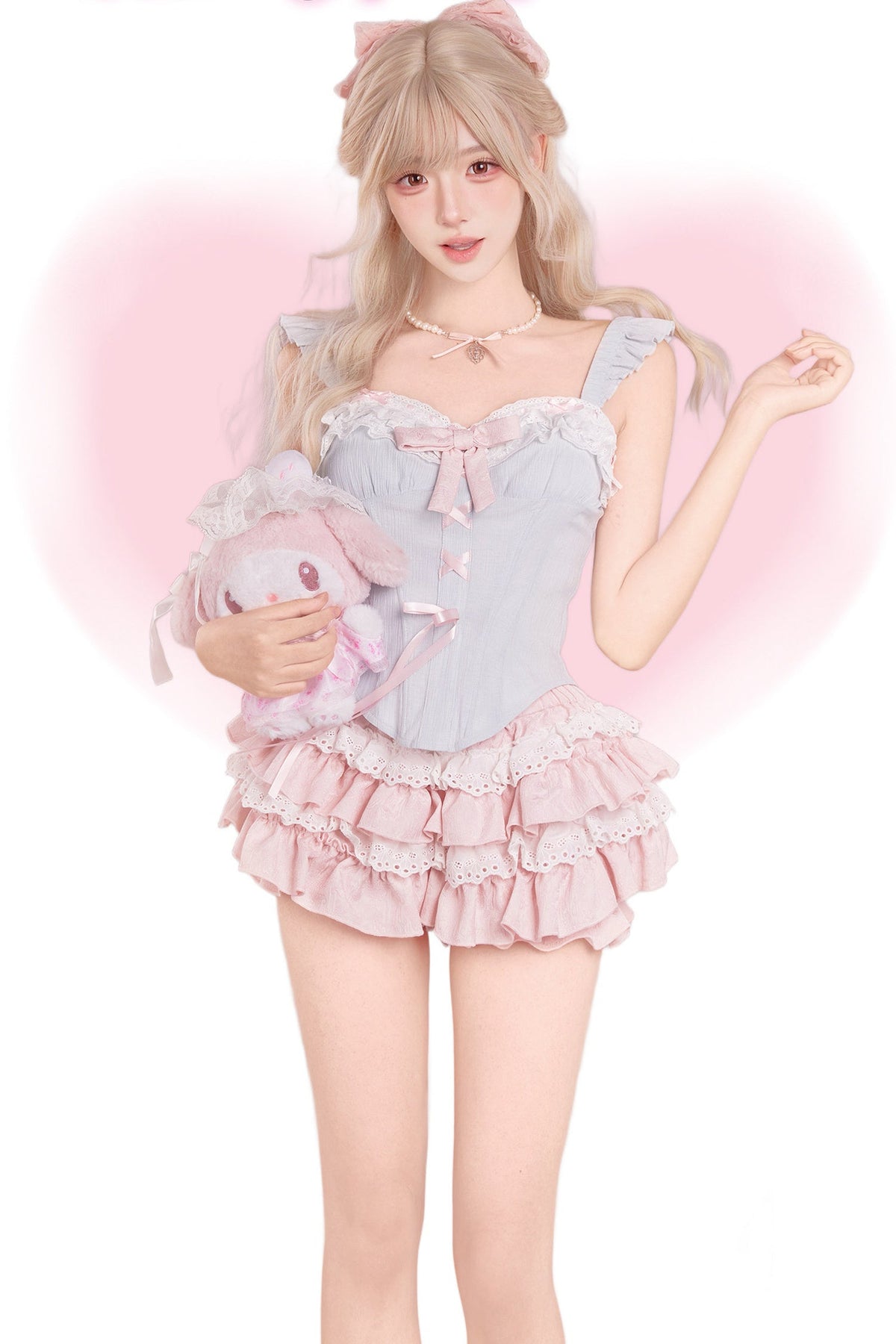 Blue Top and Pink Ruffle Skirt Set-Up