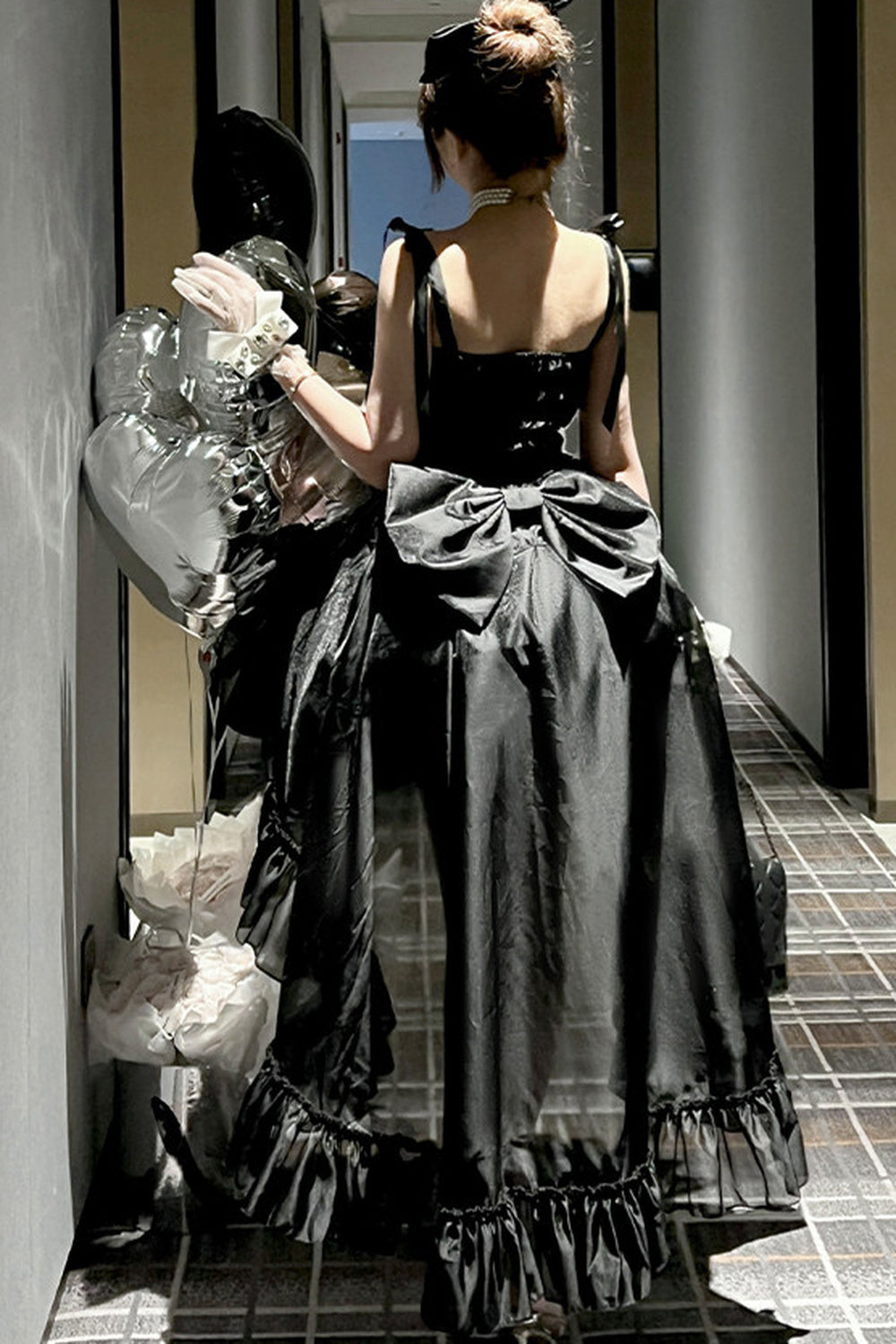 Elegant Floral Satin Ribbon Lolita Dress