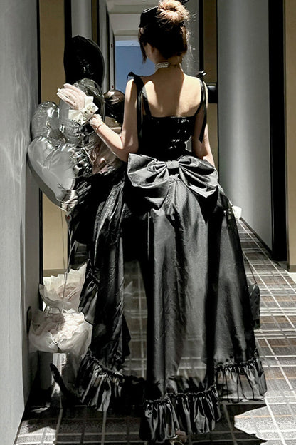 Elegant Floral Satin Ribbon Lolita Dress