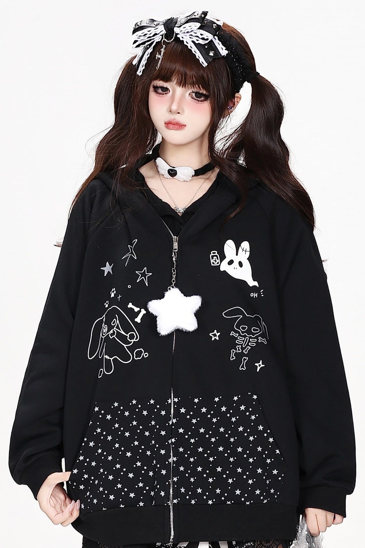 Polka Dot Rabbit Ears Hooded Jacket