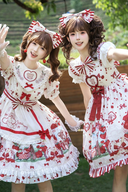Strawberry Gift Box Lolita Print Suspender Dress Set-Up