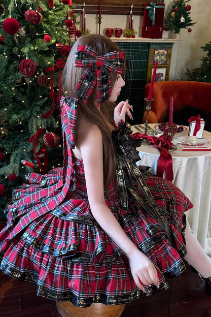 Abito lolita da ballerina a quadri con fiocco