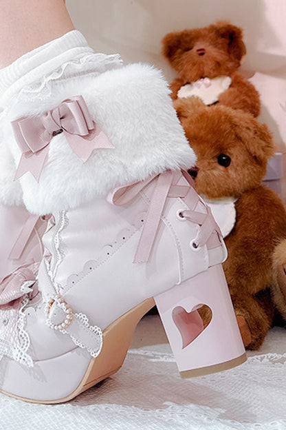 Bow Furry High-Heel Boots