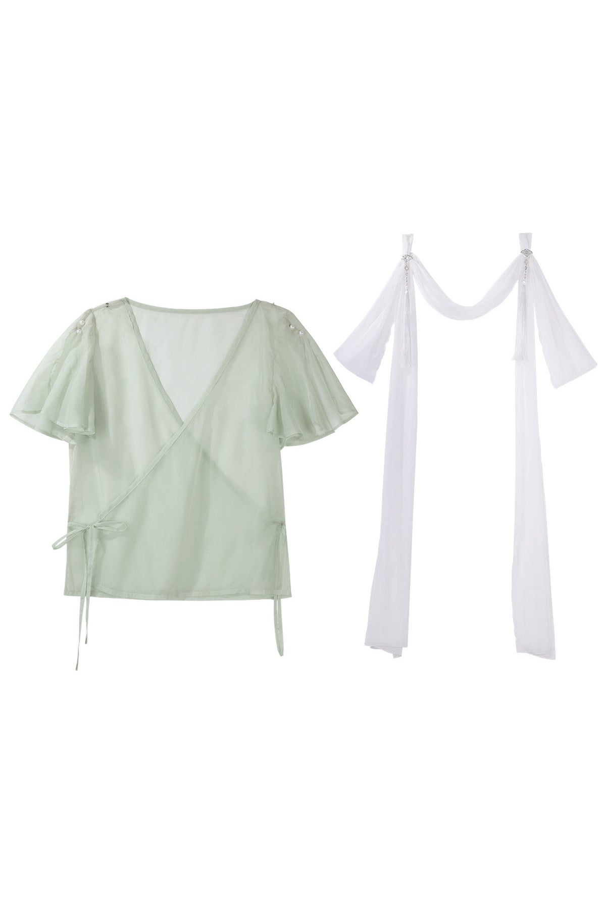 Green Modified Han Elements Hanfu Top and Skirt Set-Up