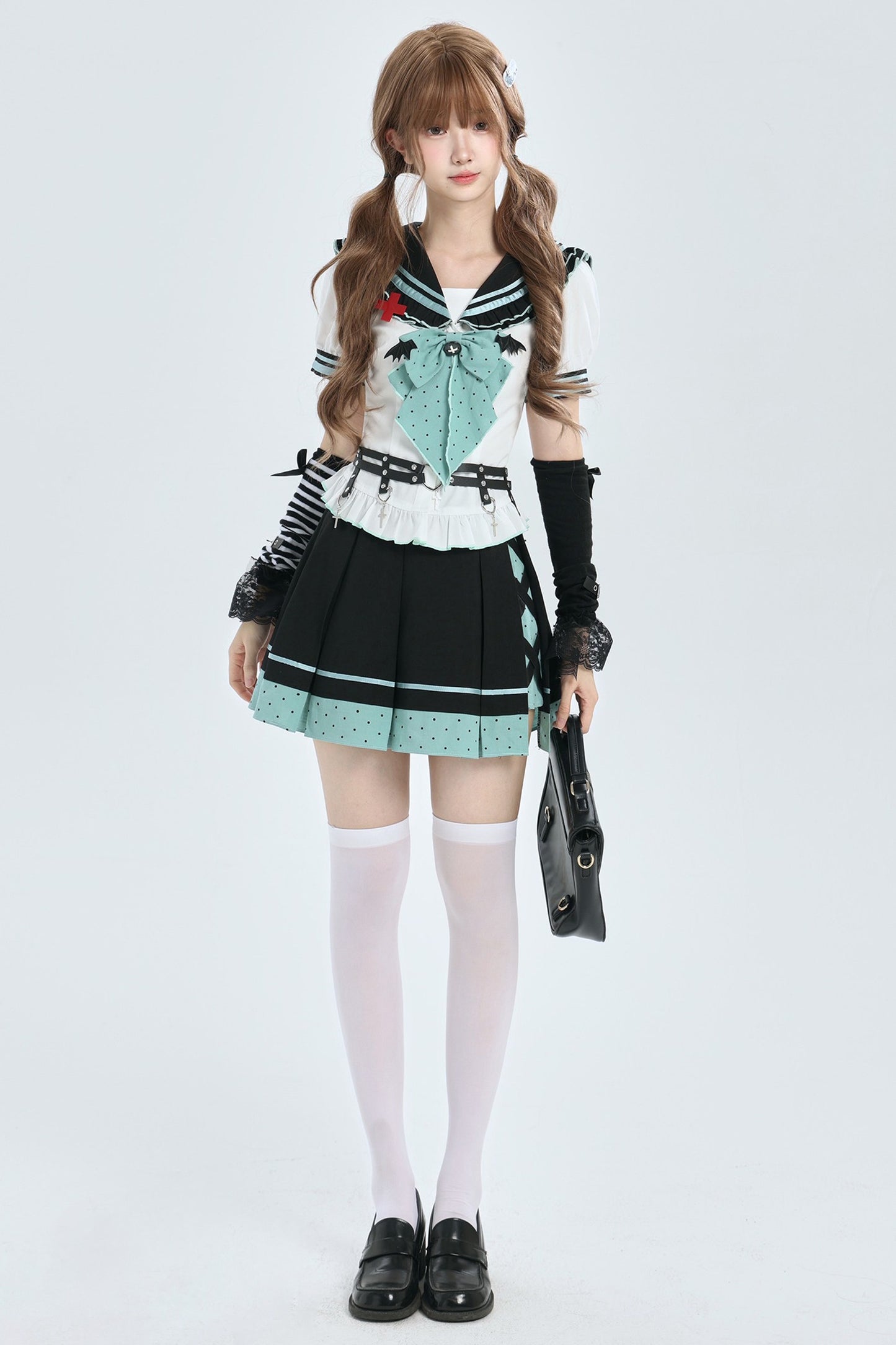 Cyber Dream Bat Polka Dot Sailor Top and Skirt Set-Up