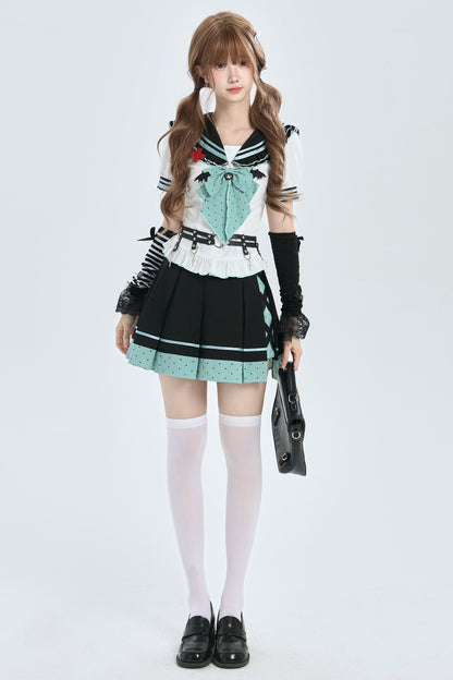 Cyber Dream Bat Polka Dot Sailor Top and Skirt Set-Up
