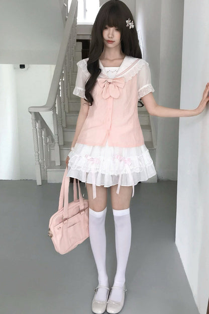 Milky Pink Sailor Top + Skirt