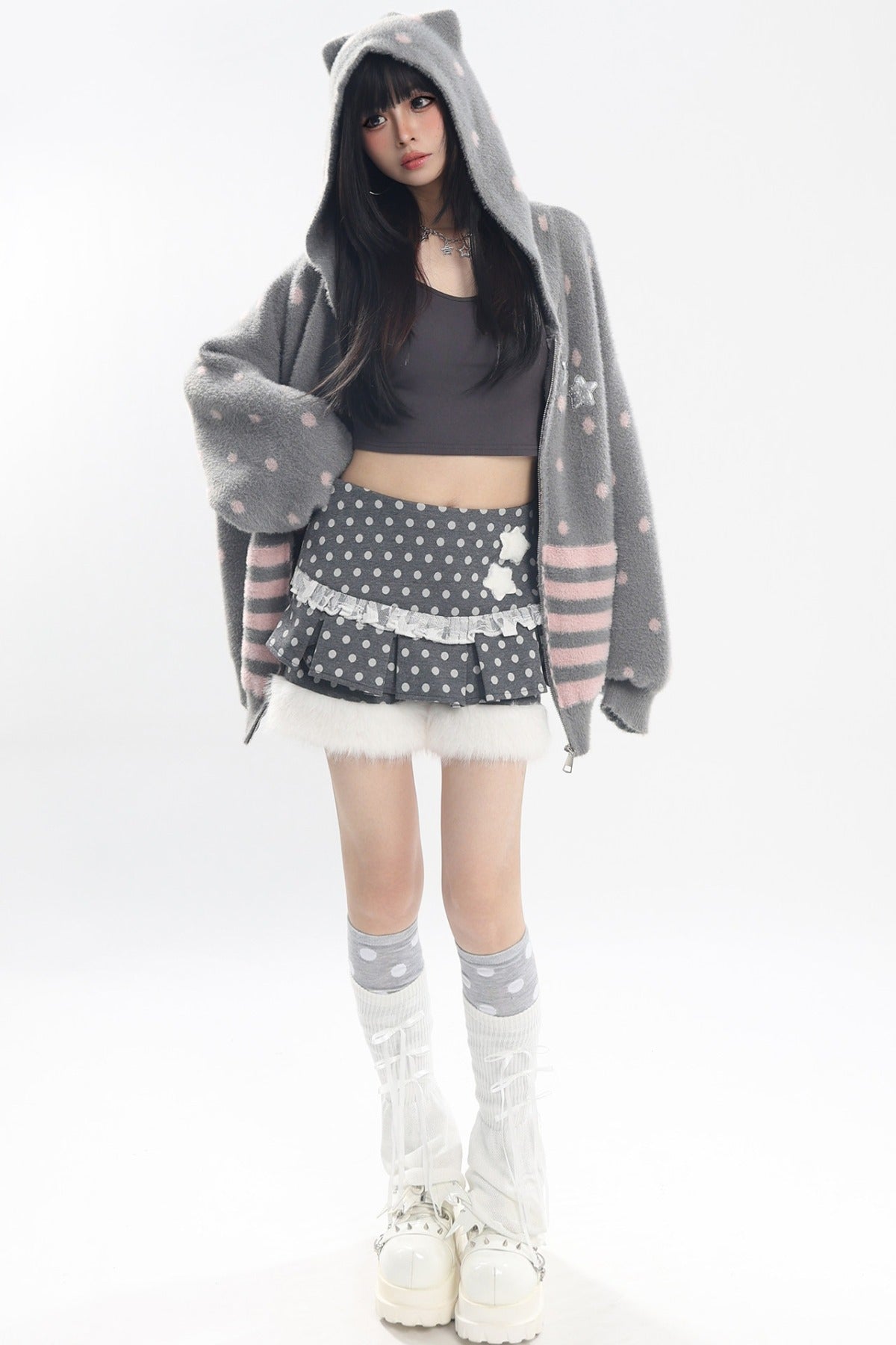 Cat Ear Polka Dot Star Stripe Cardigan