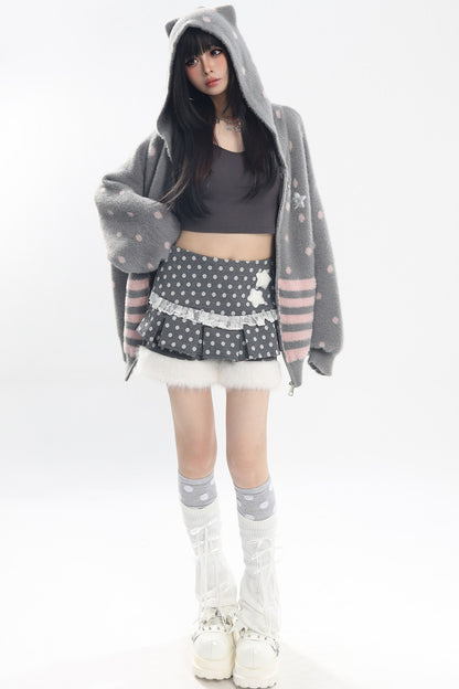 Cat Ear Polka Dot Star Stripe Cardigan