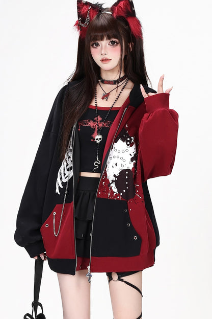 Subkultur-Punk-Kapuzenjacke mit Farbblock-Design