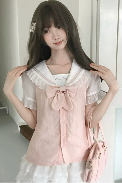 Milky Pink Sailor Top + Skirt
