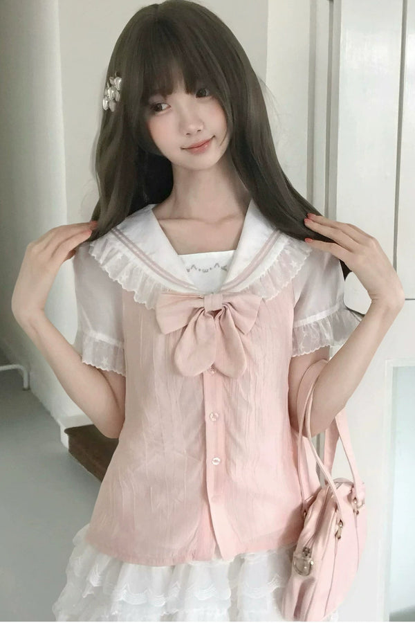 Milky Pink Sailor Top + Skirt