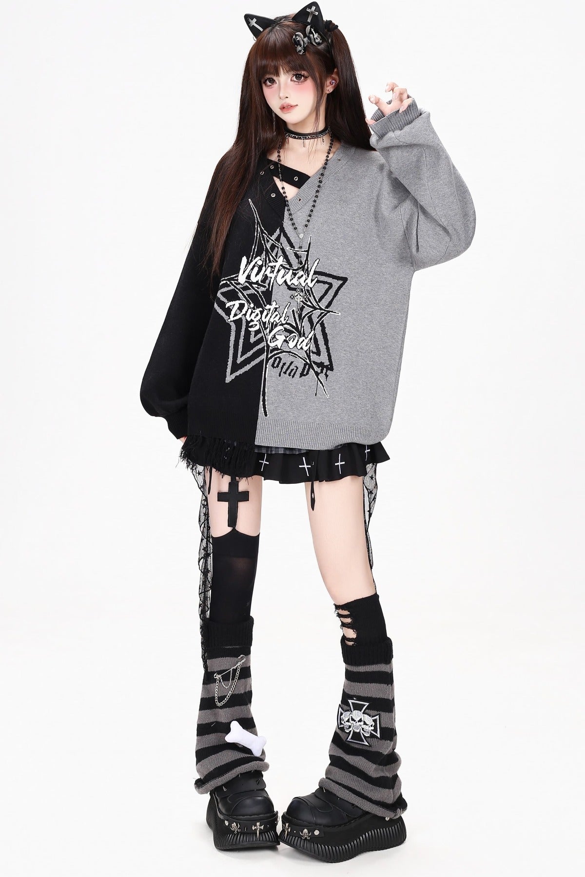 Star Color-Block Loose Pullover Sweater