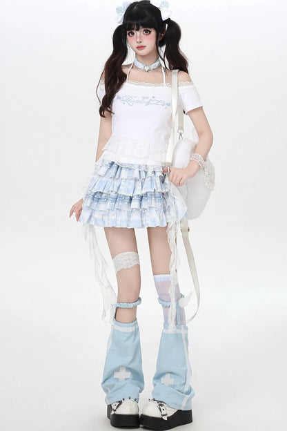Lace Ribbon One-Shoulder Top