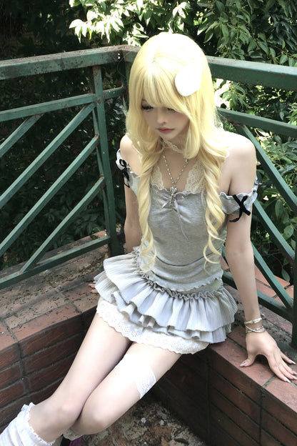 Gray Lace Camisole & Layered Skirt Set-Up