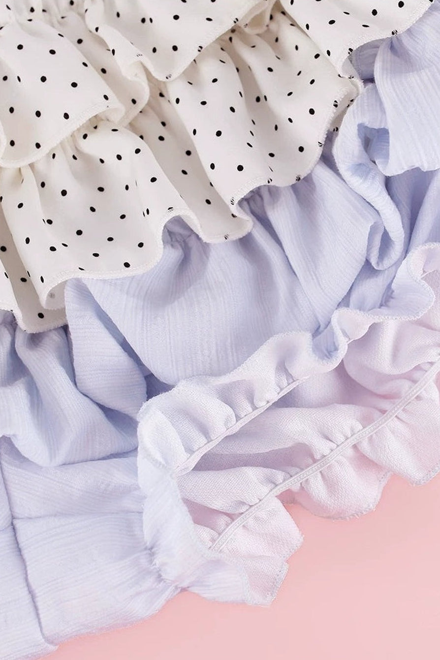 Blue And White Polka Dot Top And Cake Skirt Set-Up