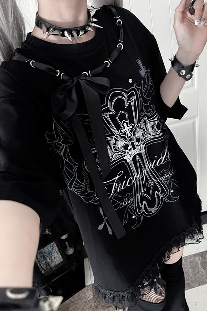 Camiseta holgada de manga corta Night Blood carta de amor
