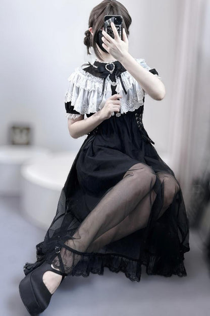 Elegant Lace Cape Long Dress