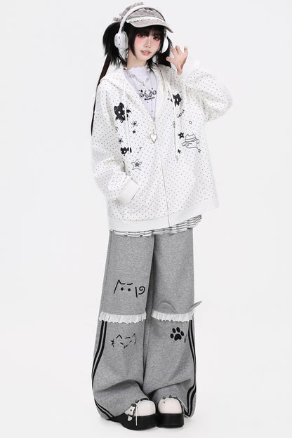 3D-Katzenohren-Kapuzenjacke mit Polka-Dots